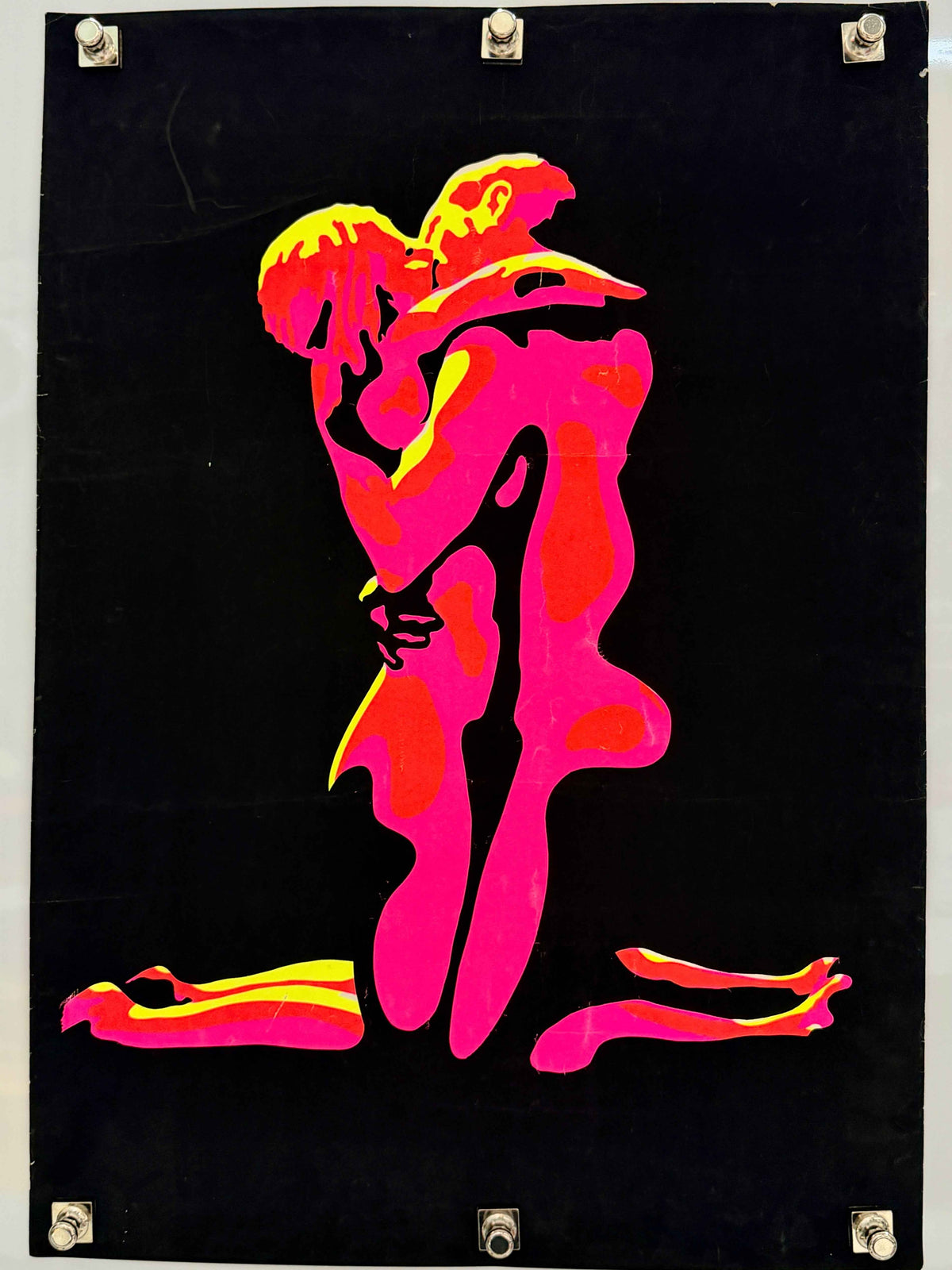 Vintage 1970s Cocorico Graphics "Flaming Love" Blacklight Poster Warren Dillon Flocked 22x30