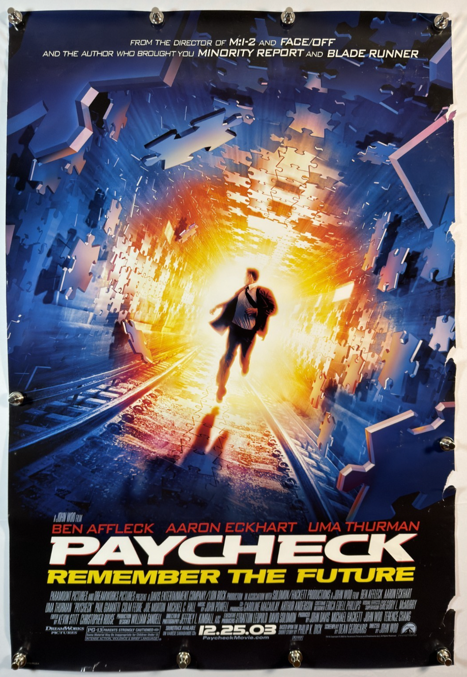 Paycheck 2003 Original Movie Poster 27x40 DS Rolled Ben Affleck Uma Thurman - Joe's Geek VLT