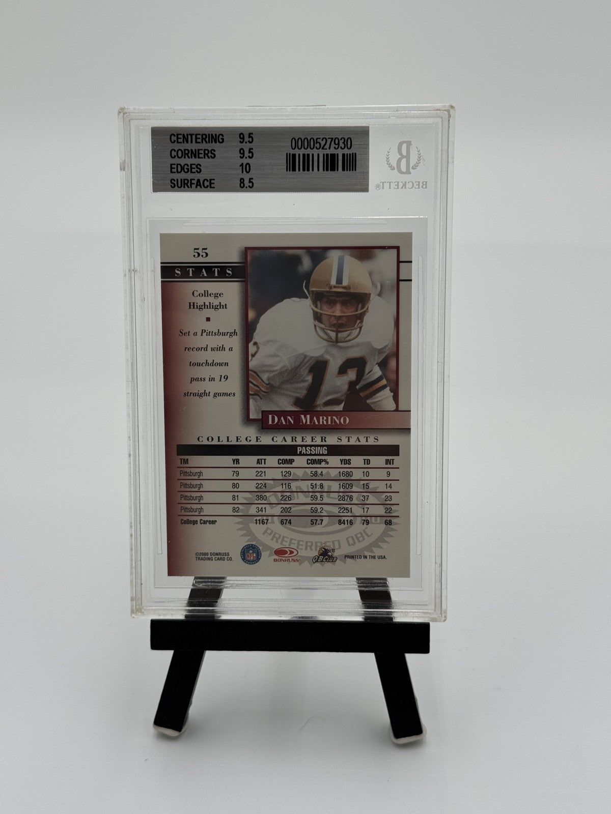 2000 Donruss Preferred QBC - College Profile Dan Marino #55 Graded Series /1125