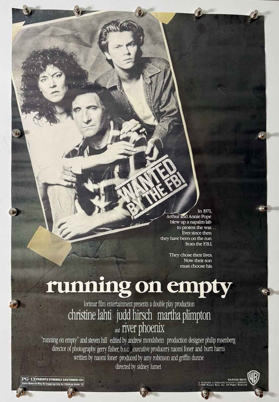 RUNNING ON EMPTY 1988 Original Movie Poster 27x40 SS Rolled River Phoenix - Joe's Geek VLT