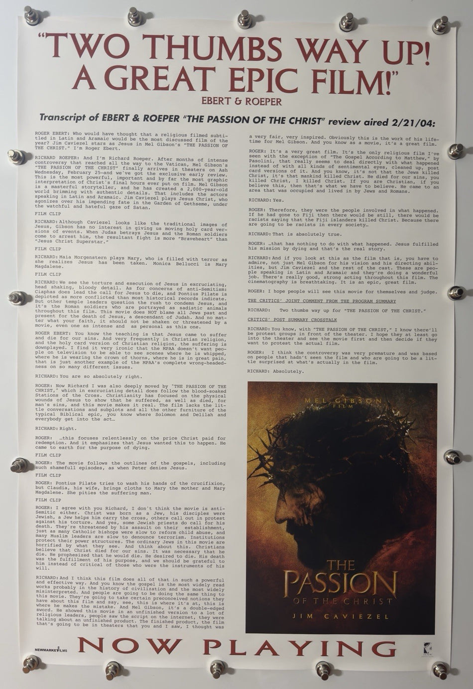 THE PASSION OF THE CHRIST 2004 Original Movie Poster 27x40 SS Rolled Jim Caviezel