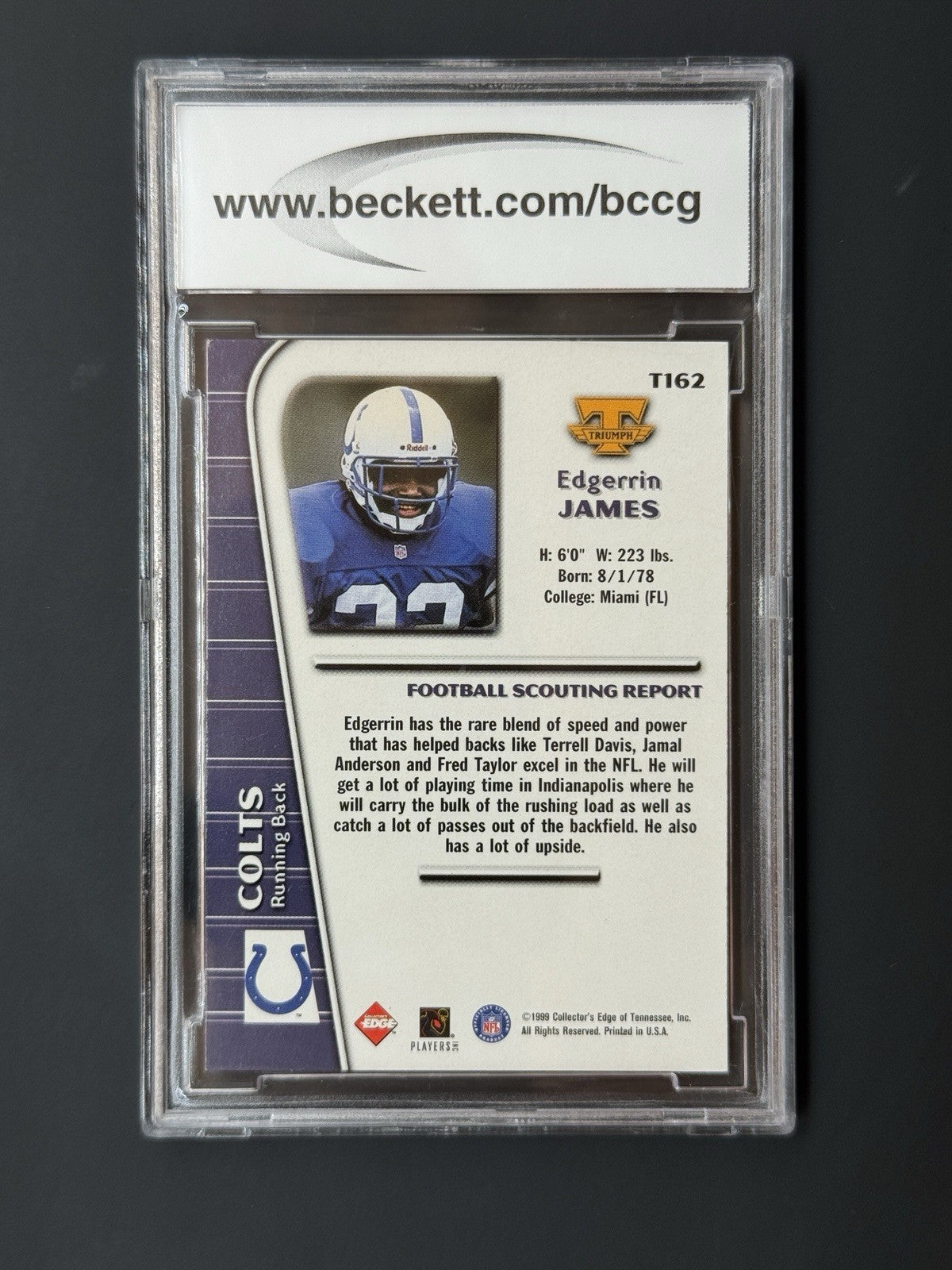 1999 Collector's Edge Triumph - Edgerrin James #T162 Millenium Collection (RC)