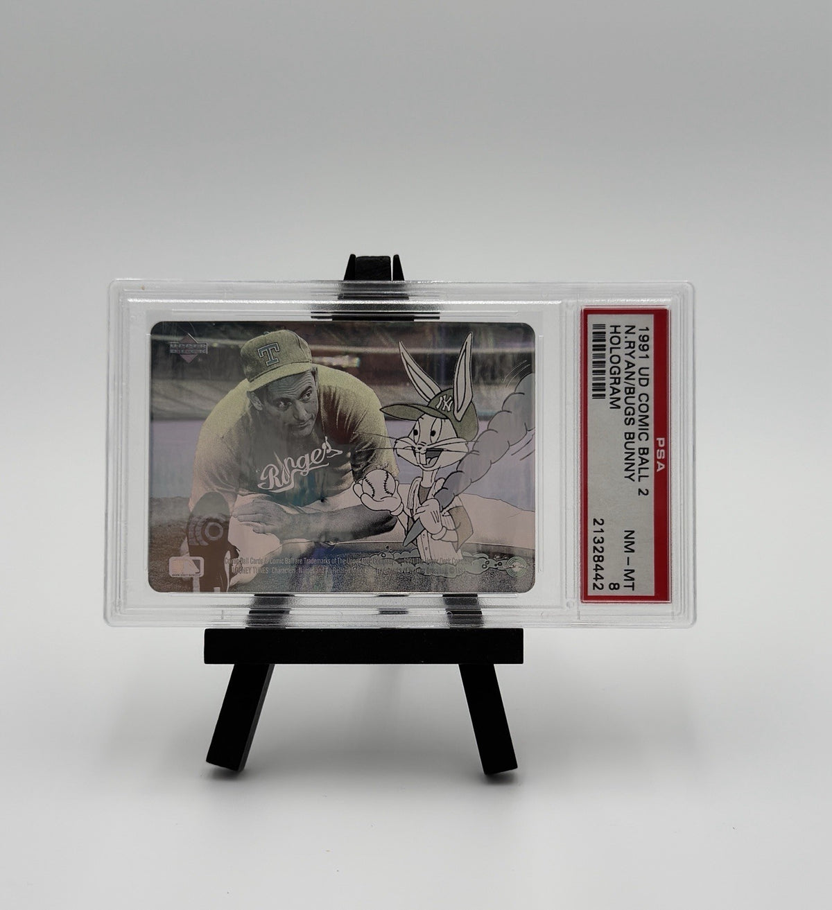 1991 UPPER DECK COMIC BALL 2 HOLOGRAMS NOLAN RYAN-BUGS BUNNY PSA 8