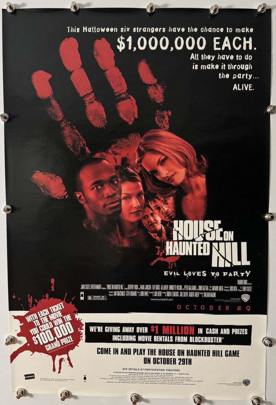 HOUSE ON HAUNTED HILL 1999 Original Movie Poster 27x40 DS Rolled Geoffrey Rush - Joe's Geek VLT