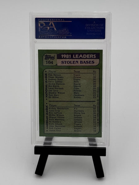 1982 Topps - League Leaders Rickey Henderson, Tim Raines #164 PSA 7