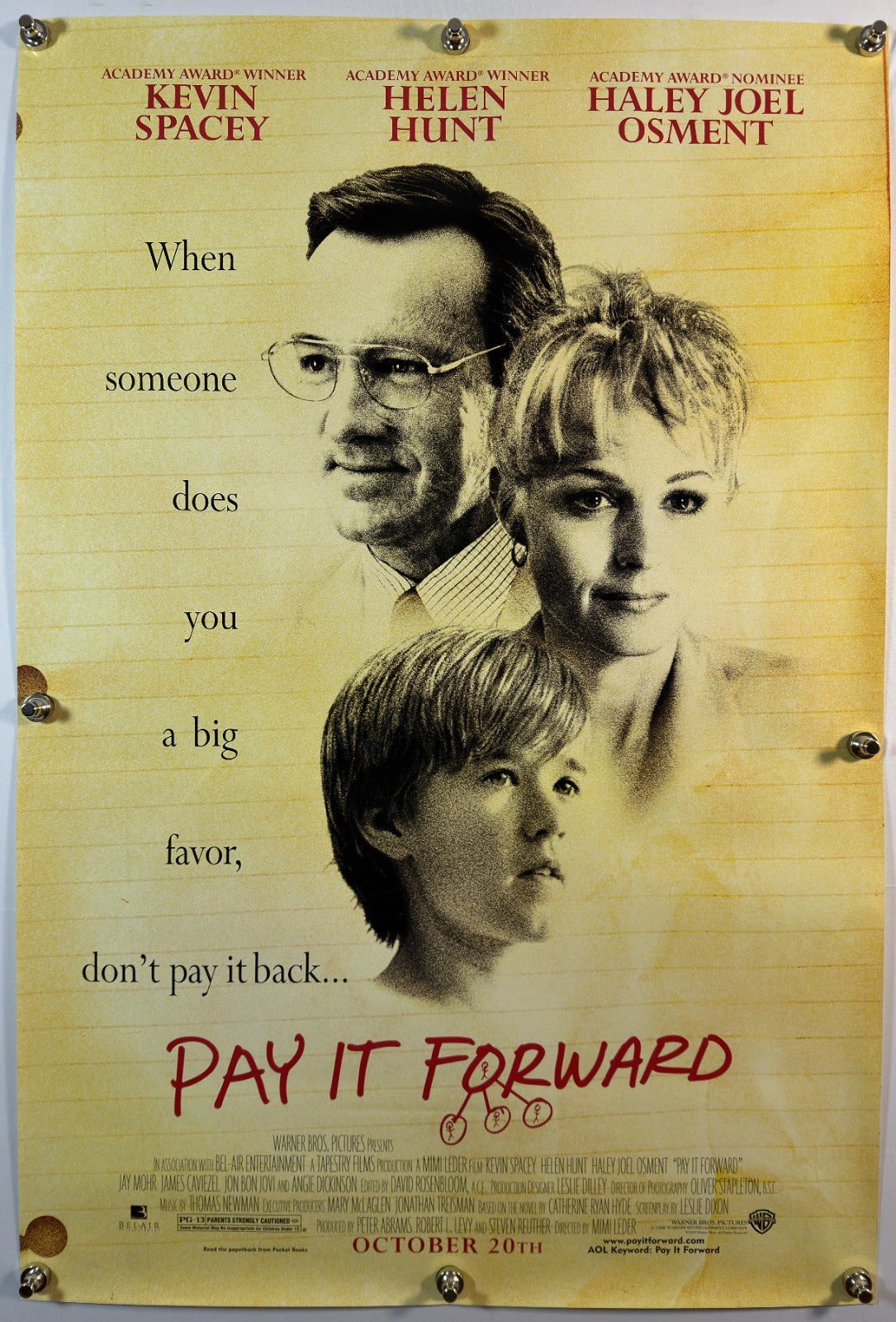 Pay it Forward (2000) - Original Movie Poster - 27 x 40 - Rolled DS