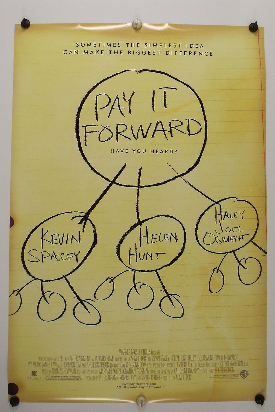 PAY IT FORWARD 2000 Original Movie Poster 27x40 DS Rolled Sketch Style B Kevin Spacey - Joe's Geek VLT