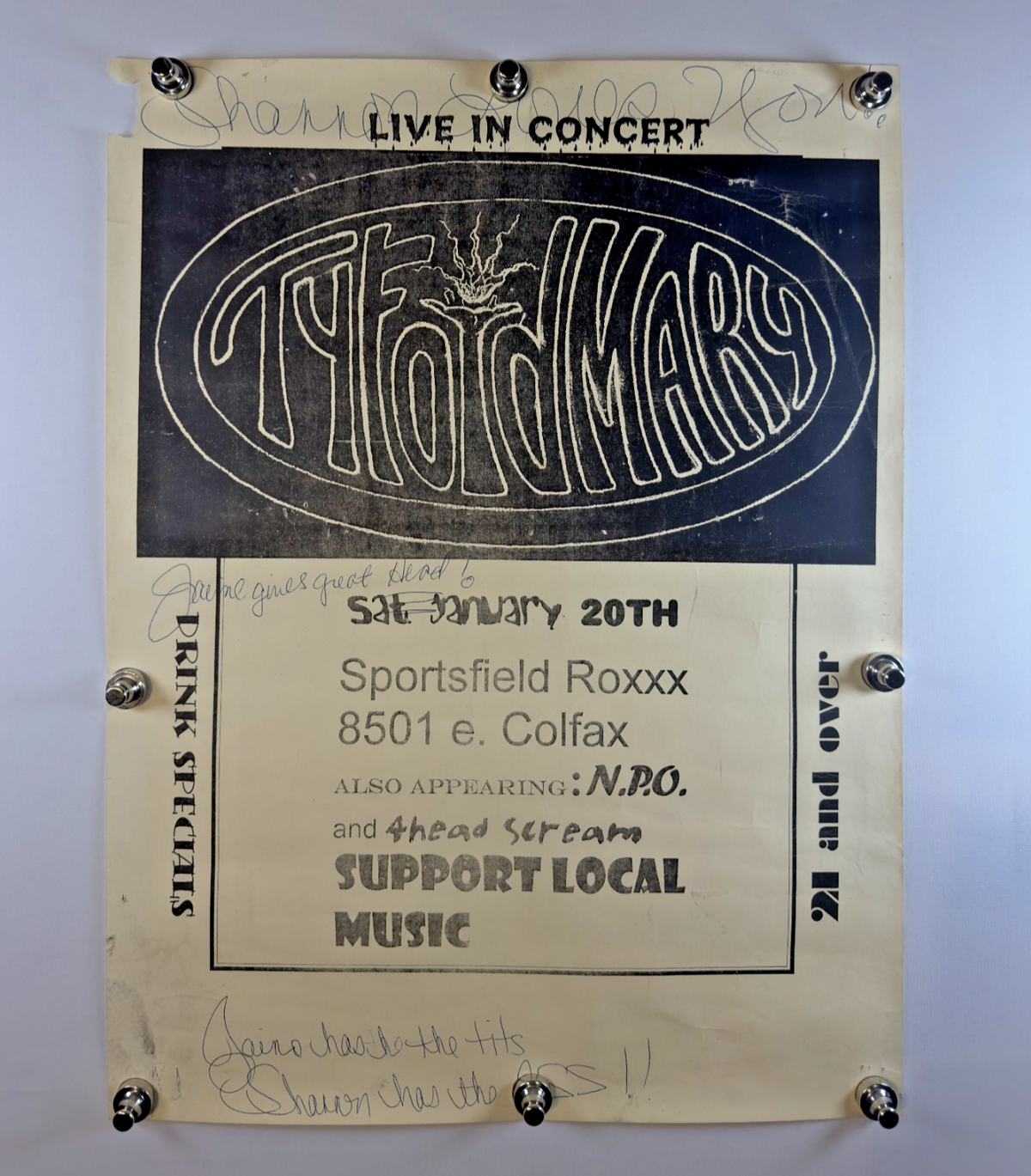 TYFOID MARY (1980) - Original Concert Poster - VERY RARE* - 18 x 23  - Rolled SS