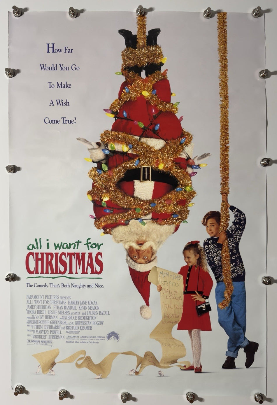 ALL I WANT FOR CHRISTMAS 1991 Original Movie Poster 27x40 SS Rolled Thora Birch