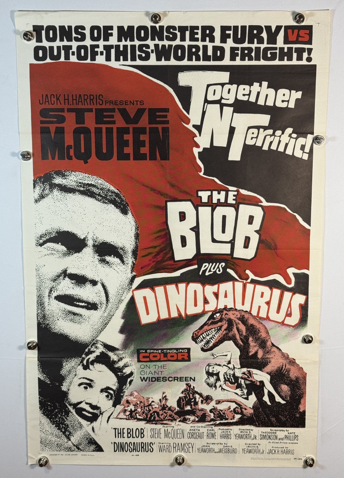 The Blob Plus Dinosaurus (1964) - DOUBLE BILL - Original Vintage Movie Poster