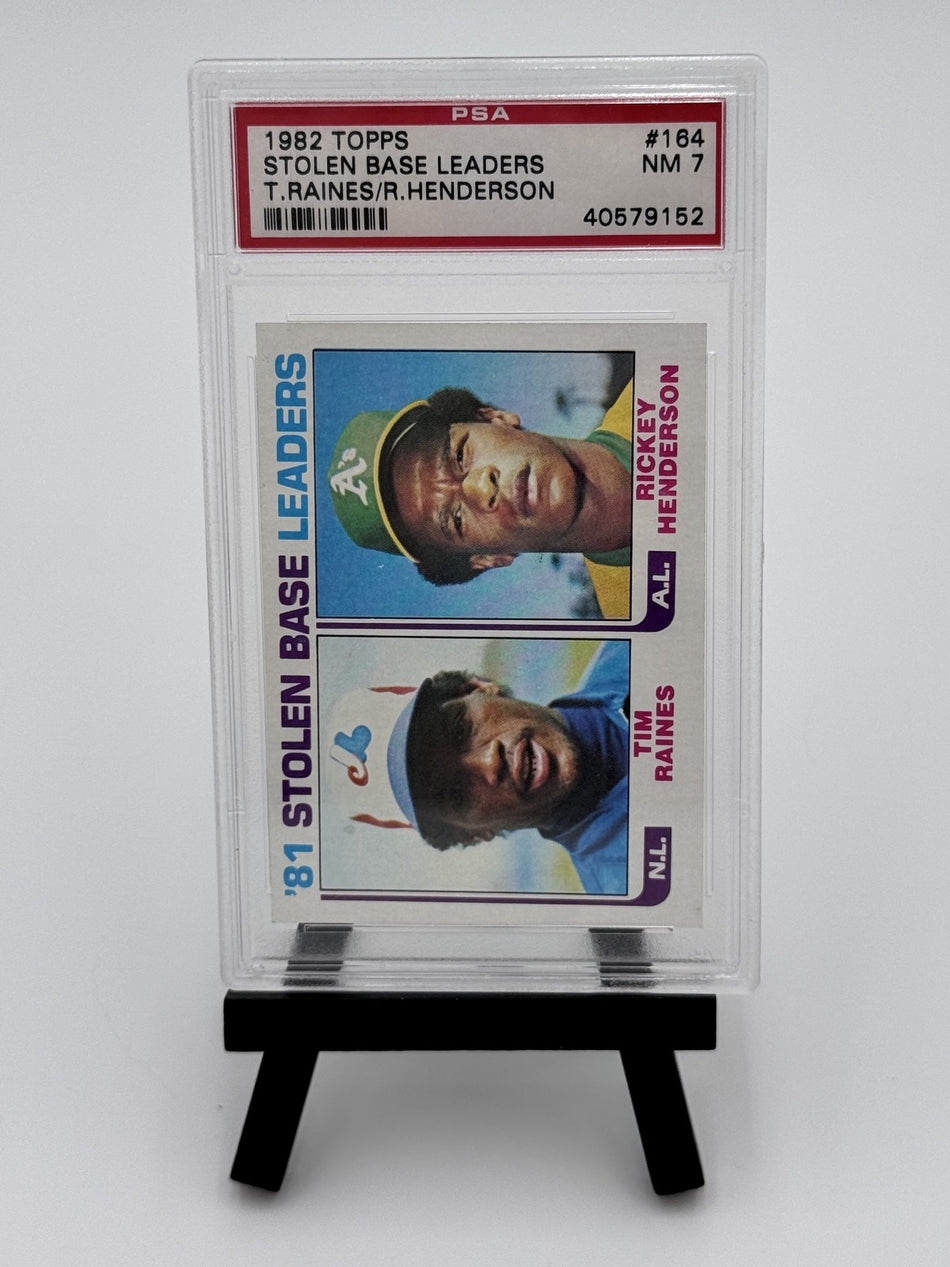 1982 Topps - League Leaders Rickey Henderson, Tim Raines #164 PSA 7