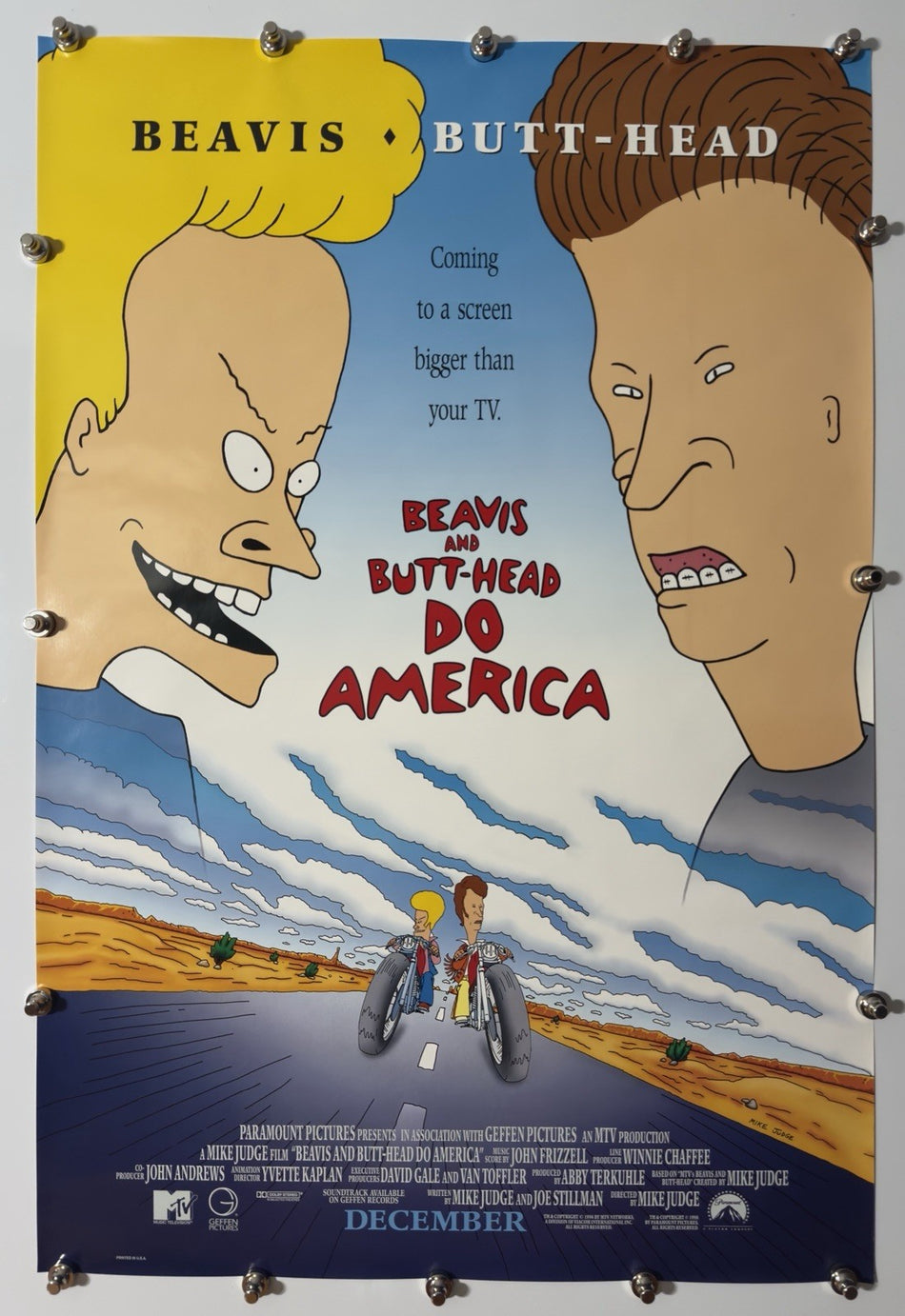 BEAVIS AND BUTT-HEAD DO AMERICA 1996 Original Movie Poster 27x40 SS Rolled Mike Judge