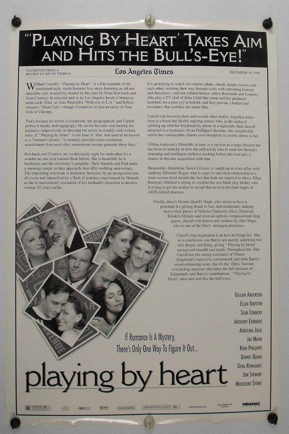 PLAYING BY HEART 1998 Original Movie Poster 27x40 DS Rolled Sean Connery - Joe's Geek VLT