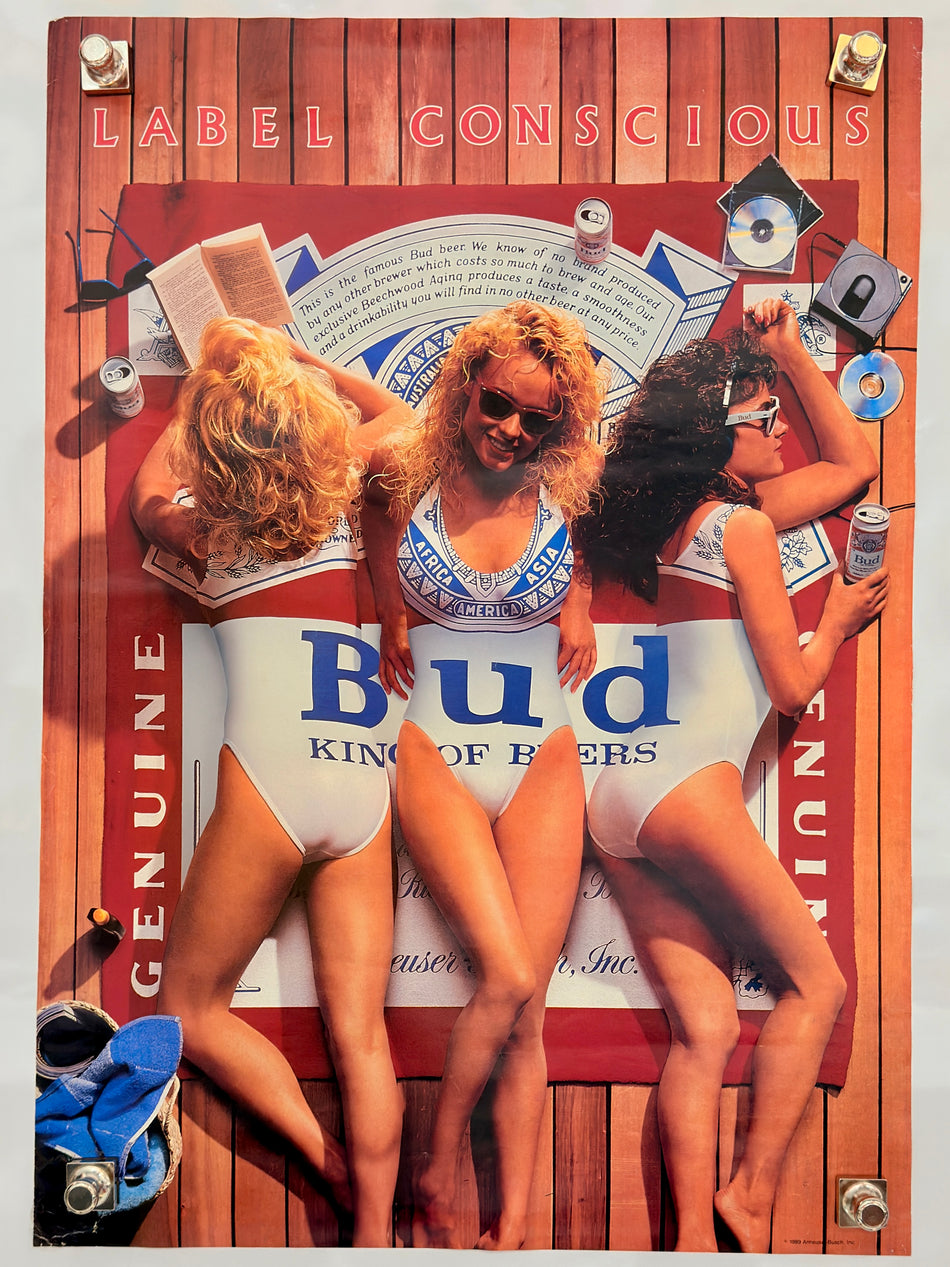LABEL CONSCIOUS 1980s Budweiser Advertising Poster 18x25 Rolled