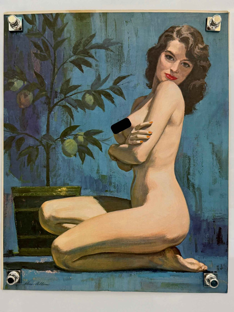 CHARLES EDWARD ALLEN c.1950s Original Nude Commercial Illustration Art Signed 16.5x20.5