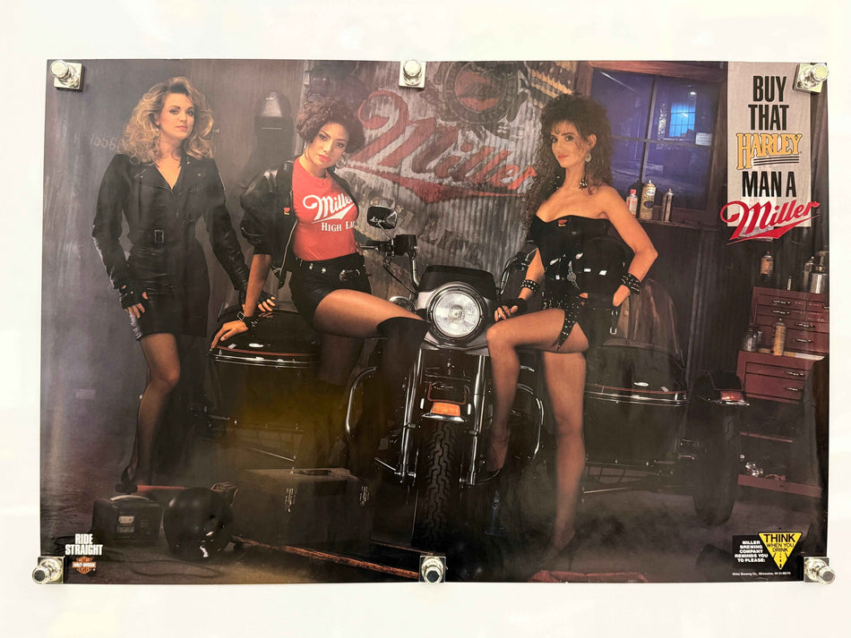 MILLER BEER HARLEY-DAVIDSON 1980 Buy That Harley-Man Advertising Poster 30x20 Rolled