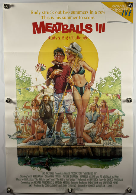 MEATBALLS III 1986 Original Video Release Poster SS 24x36 Folded Now Rolled Patrick Dempsey Shannon Tweed - Joe's Geek VLT