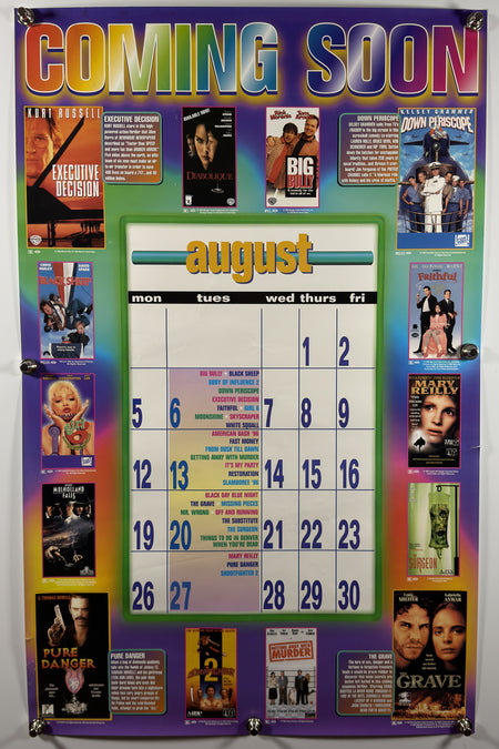 COMING SOON AUGUST 1996 Original Video Release Calendar Poster 24x37 SS Rolled Warner Home Video - Joe's Geek VLT