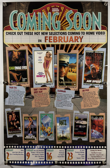 COMING SOON FEBRUARY 1999 Original Video Release Calendar Poster 24x37 SS Rolled Ingram Entertainment - Joe's Geek VLT