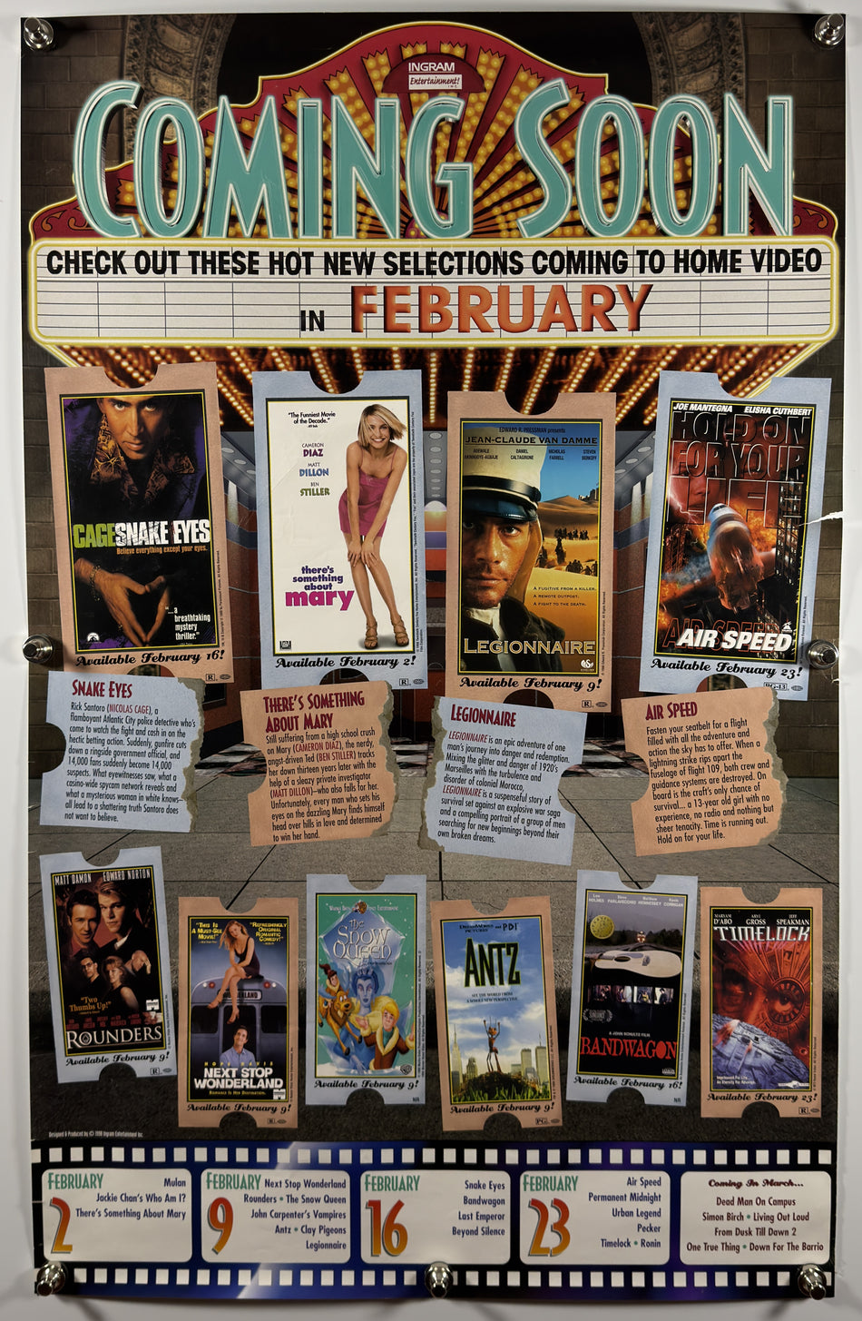 COMING SOON FEBRUARY 1999 Original Video Release Calendar Poster 24x37 SS Rolled Ingram Entertainment - Joe's Geek VLT