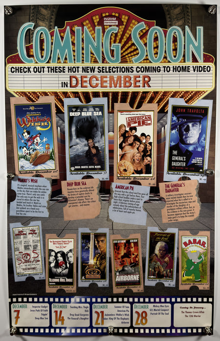 COMING SOON DECEMBER 1999 Original Video Release Calendar Poster 24x37 SS Rolled Ingram American Pie Deep Blue Sea - Joe's Geek VLT