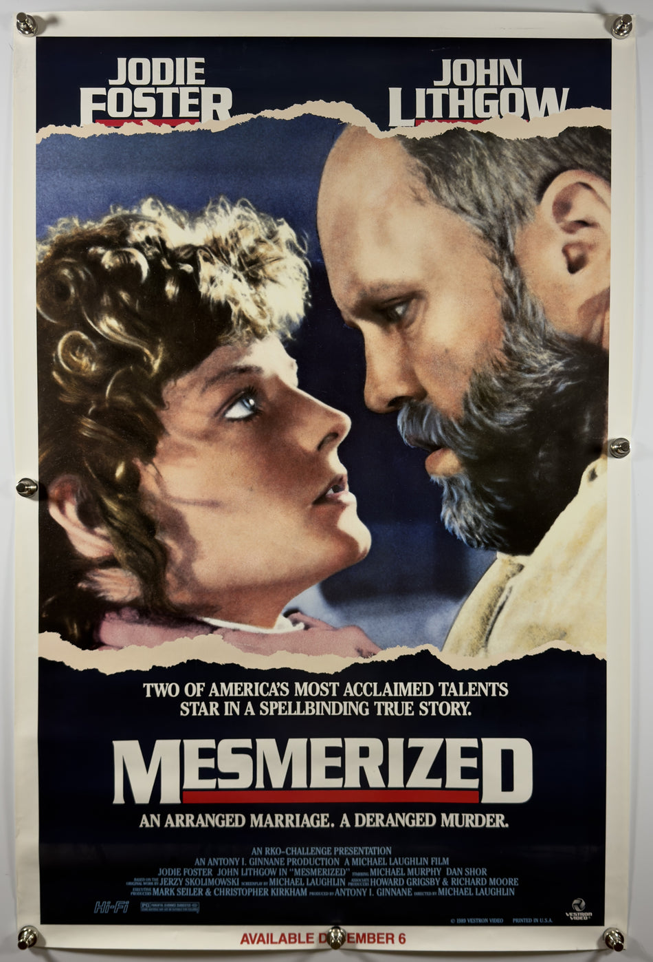 MESMERIZED 1985 Original Video Release Poster 27x41 SS Rolled Jodie Foster John Lithgow - Joe's Geek VLT