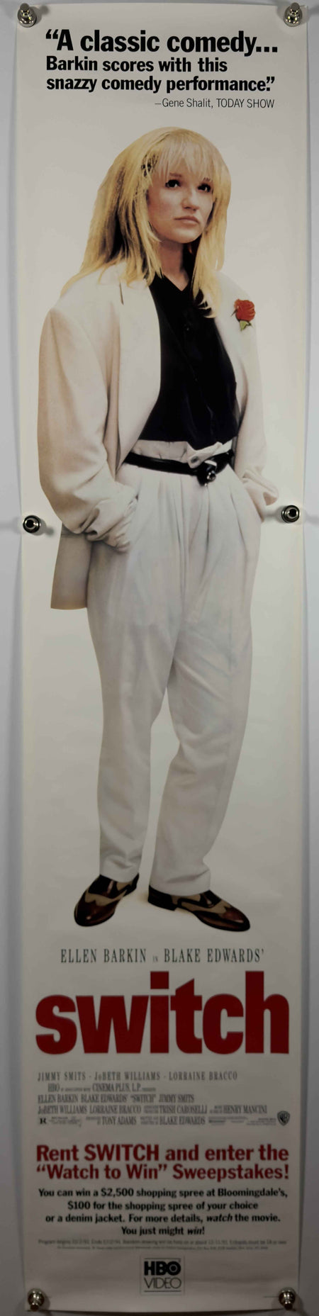 SWITCH 1991 Original HBO Video Release Poster SS Rolled Ellen Barkin Watch to Win Sweepstakes