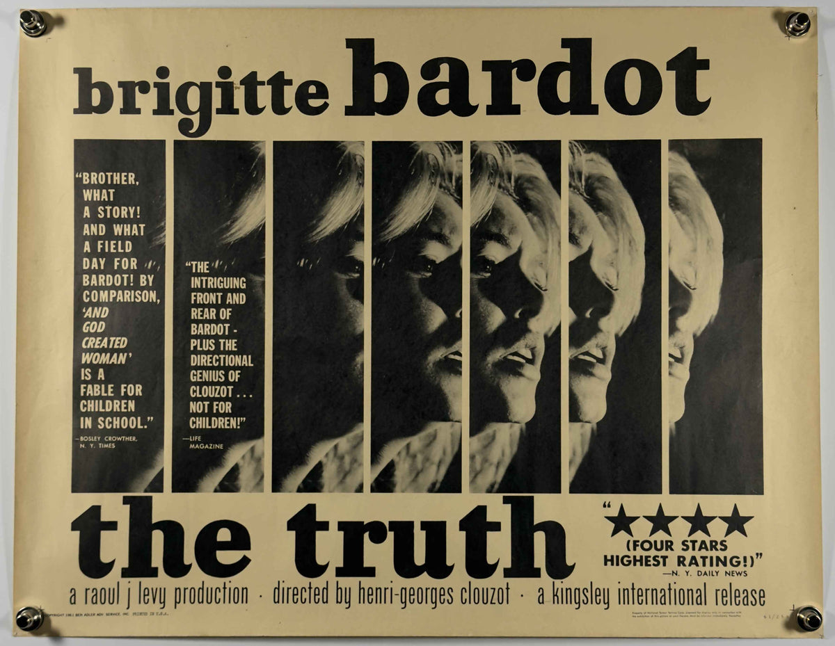 THE TRUTH 1961 Original Movie Poster 22x28 SS Rolled Brigitte Bardot