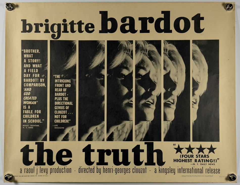 THE TRUTH 1961 Original Movie Poster 22x28 SS Rolled Brigitte Bardot