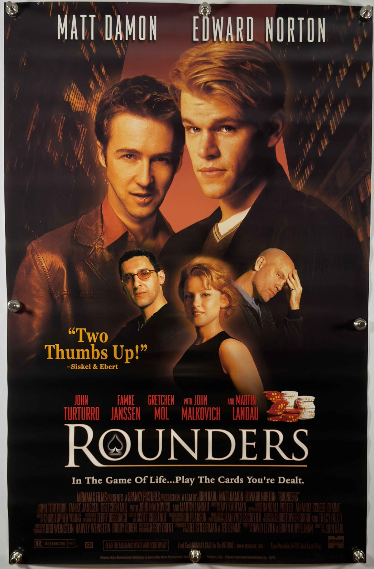 ROUNDERS 1998 Original Movie Poster 27x40 SS Rolled Matt Damon Edward Norton Poker