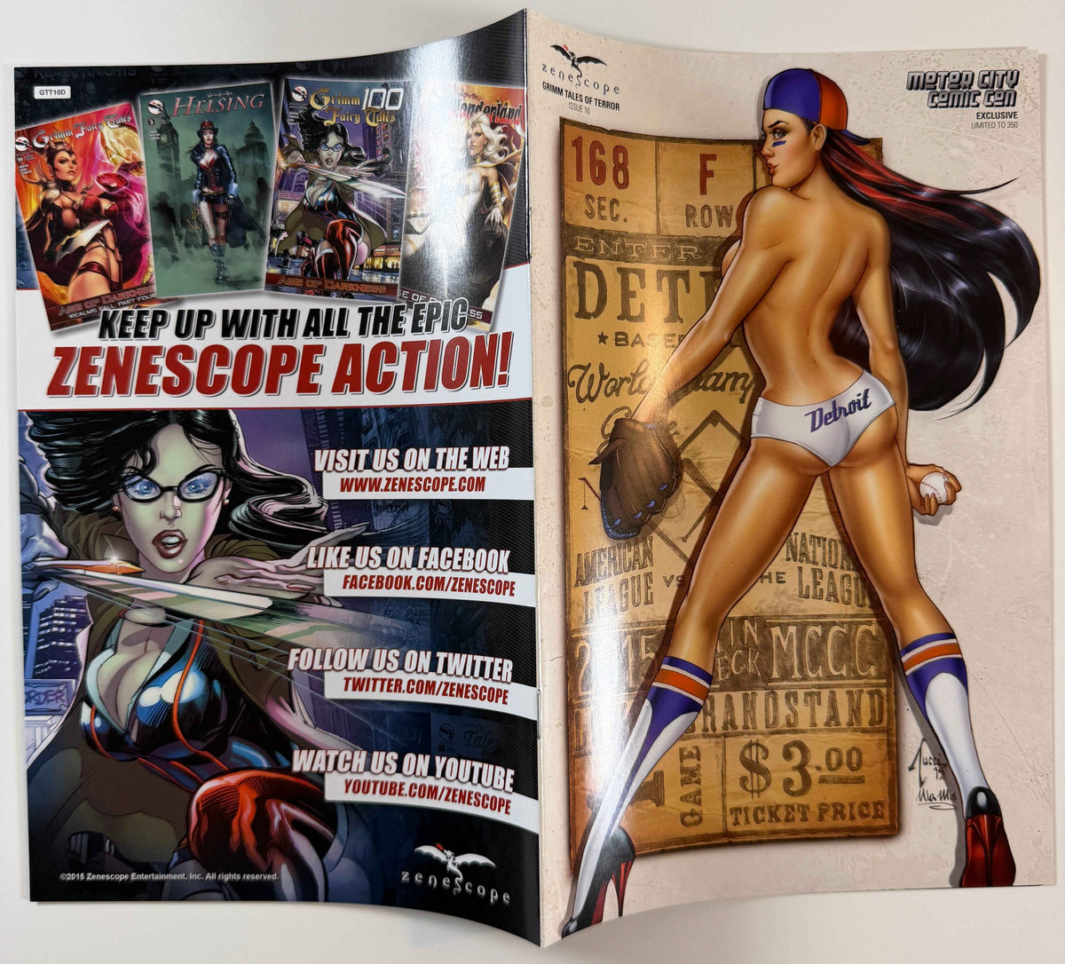 ZENESCOPE GRIMM TALES OF TERROR #10 DETROIT BASEBALL MOTOR CITY COMIC CON EXCLUSIVE LE 350 COMIC BOOK BILLY TUCCI ULA MOS