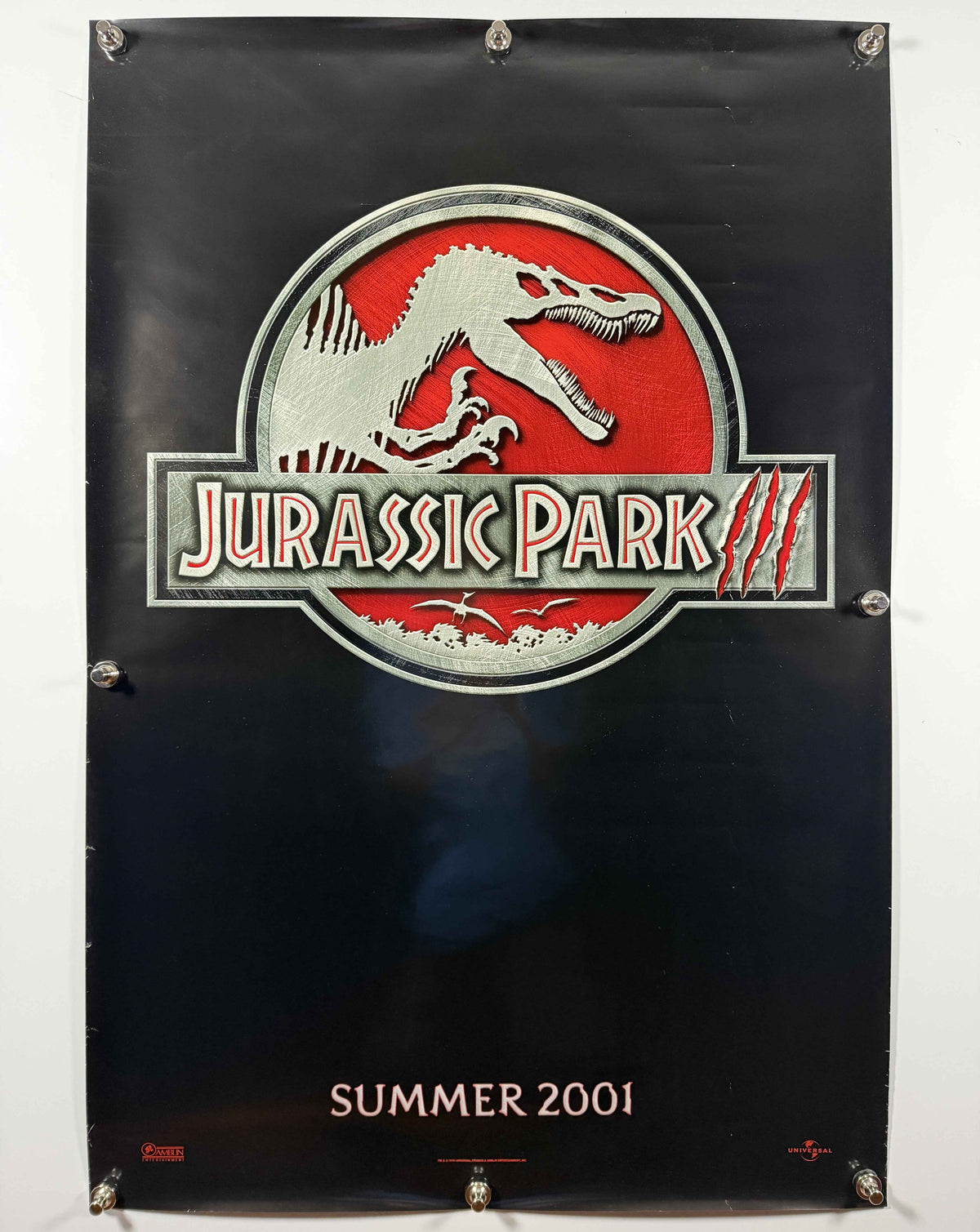 JURASSIC PARK III 2001 Original Advance Movie Poster 27x40 Rolled Universal Dinosaur Logo