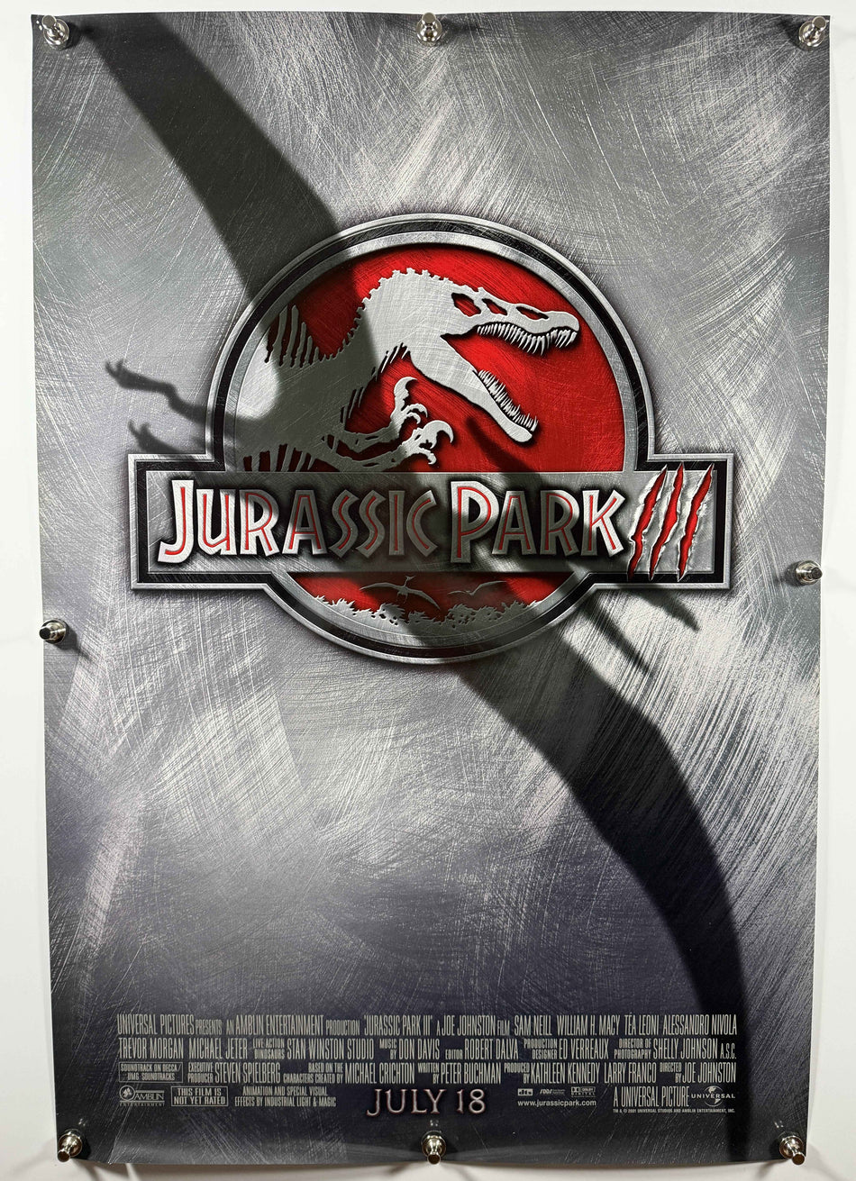 JURASSIC PARK III 2001 Original Movie Poster Style B 27x40 DS Rolled Silver Logo Sam Neill
