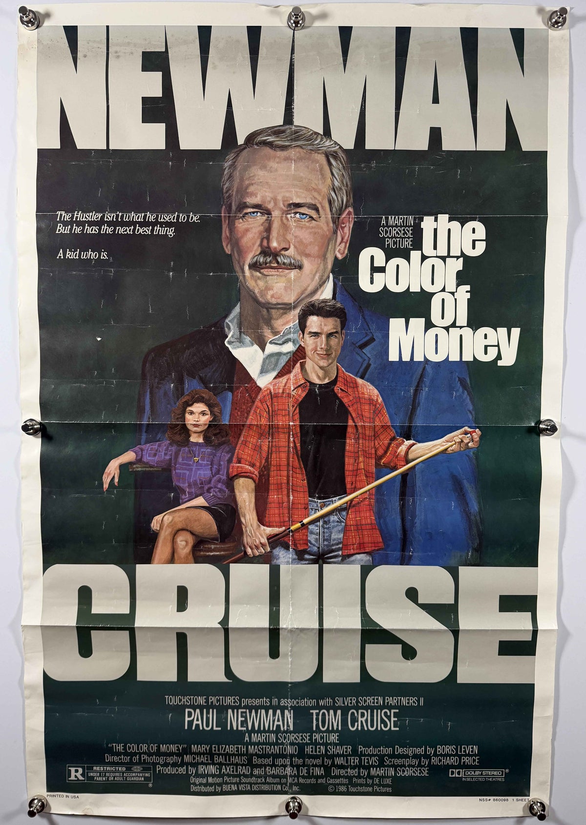 THE COLOR OF MONEY 1986 Original Movie Poster 27x41 SS Folded Now Rolled Tom Cruise