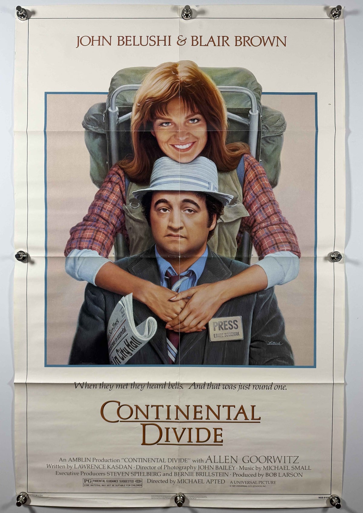 CONTINENTAL DIVIDE 1981 Original Movie Poster 27x41 SS Folded Now Rolled John Belushi Blair Brown
