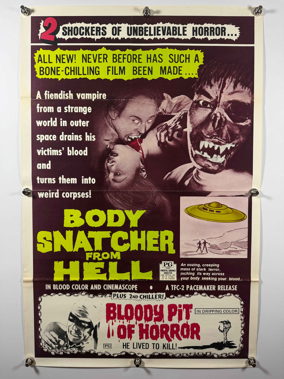 BODY SNATCHER FROM HELL / BLOODY PIT OF HORROR 1977 Original Double Feature Movie Poster 27x41 SS Folded Now Rolled