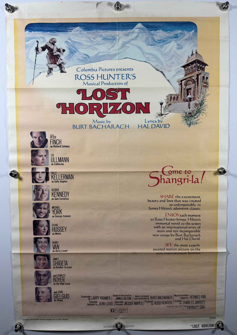 LOST HORIZON 1973 Original Movie Poster 27x41 SS Folded Now Rolled Peter Finch Liv Ullmann