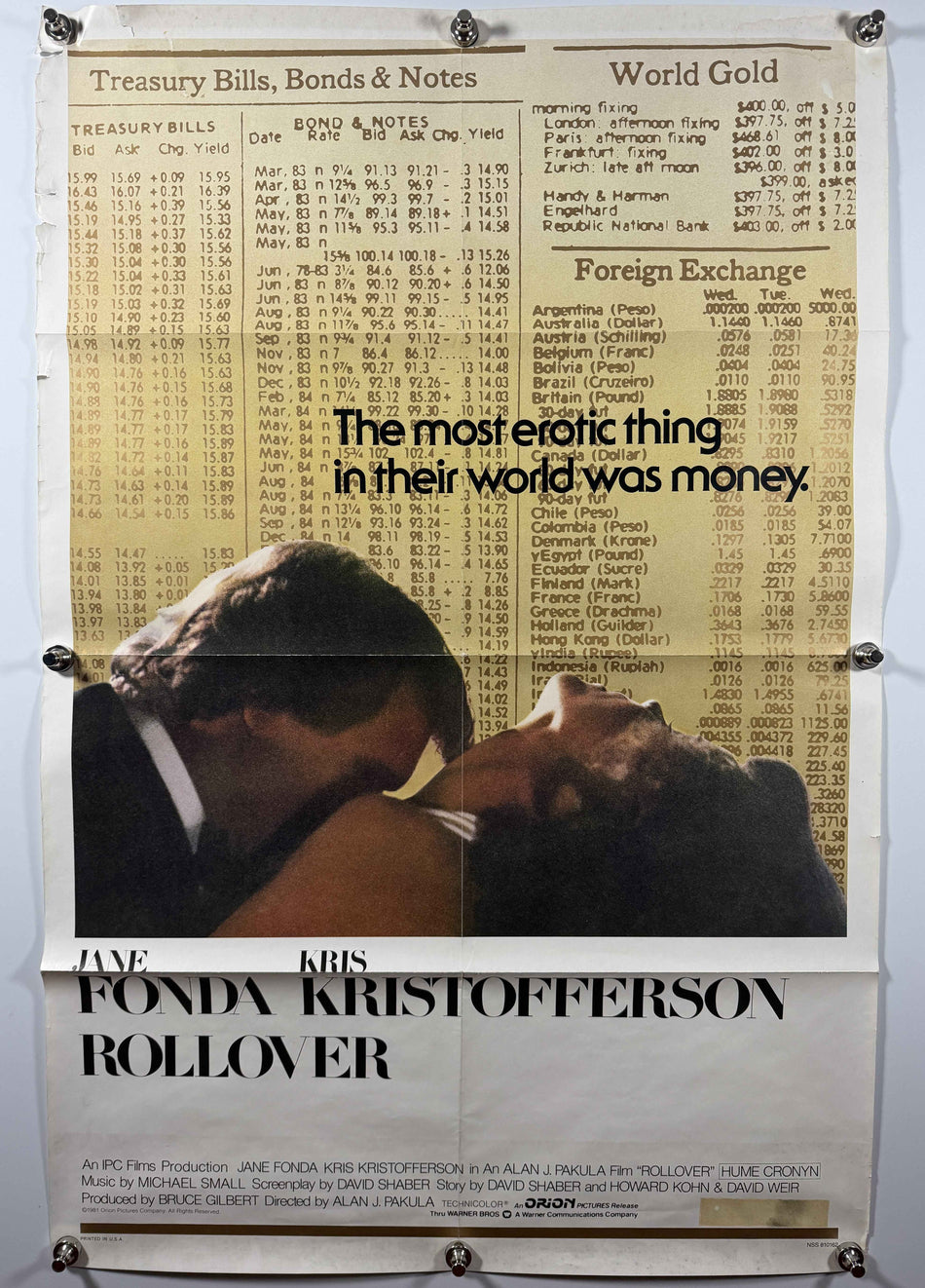 ROLLOVER 1981 Original Movie Poster 27x41 SS Folded Now Rolled Jane Fonda Kris Kristofferson