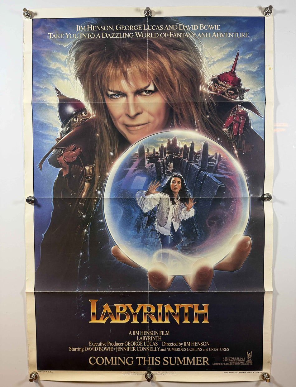 LABYRINTH 1986 Original Teaser Movie Poster 27x41 SS Folded Now Rolled David Bowie Jennifer Connelly