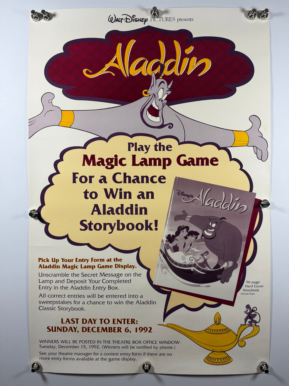 ALADDIN 1992 Original Disney Magic Lamp Game Promotional Poster 25x38 SS Rolled Genie