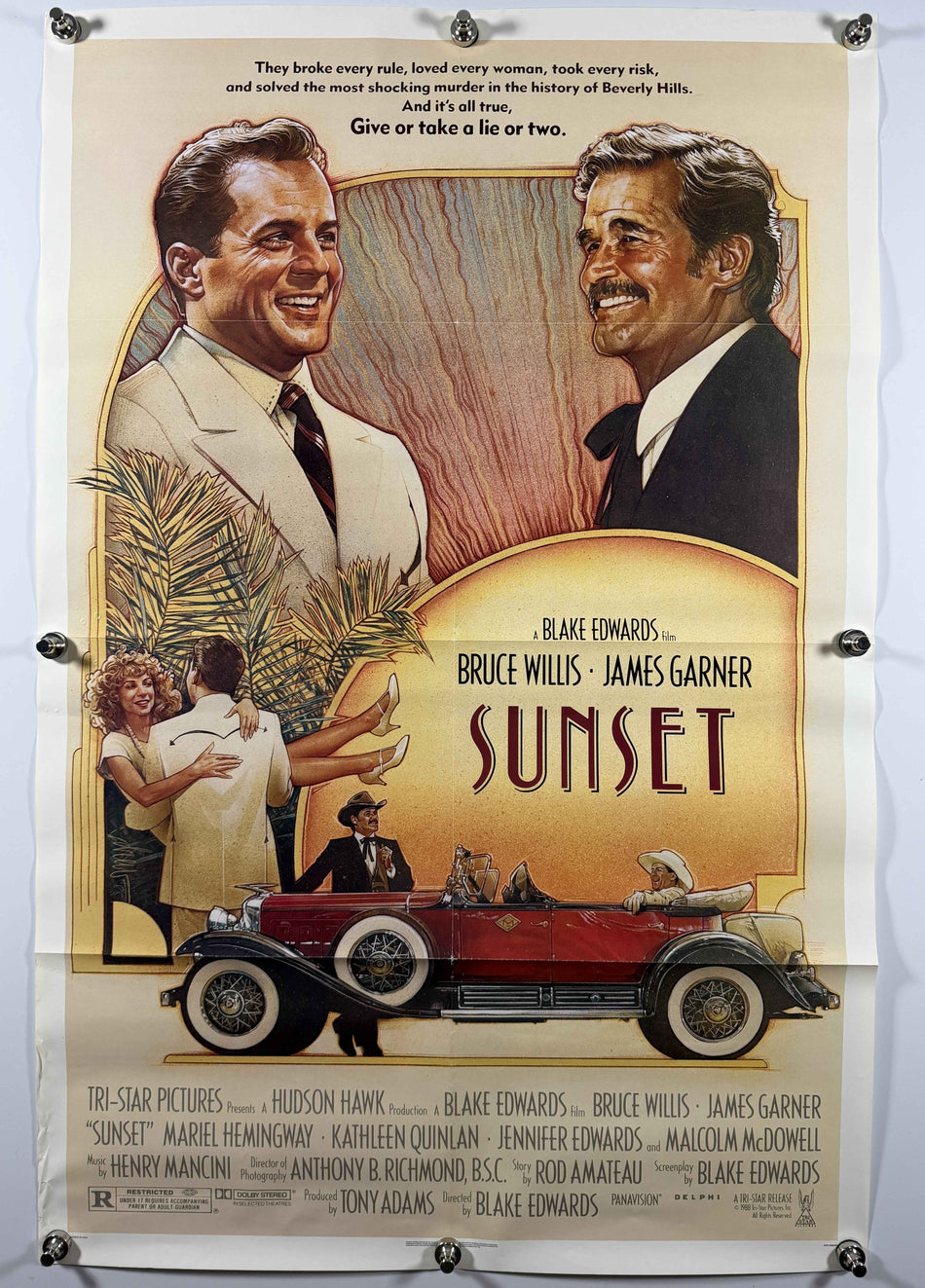SUNSET 1988 Original Movie Poster 27x41 SS Folded Now Rolled Bruce Willis James Garner