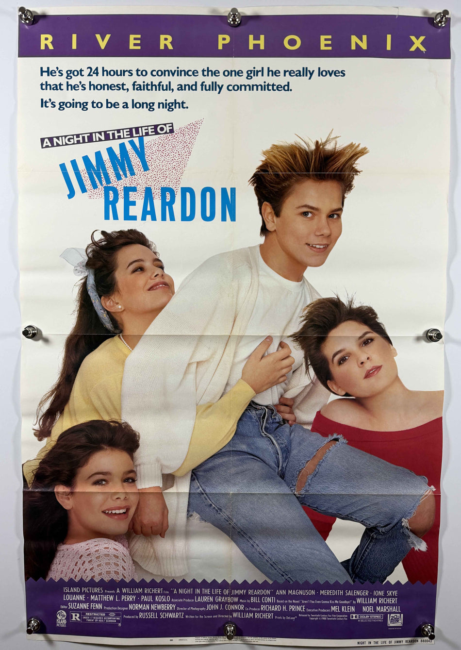 A NIGHT IN THE LIFE OF JIMMY REARDON 1988 Original Movie Poster 27x41 SS Folded Now Rolled River Phoenix