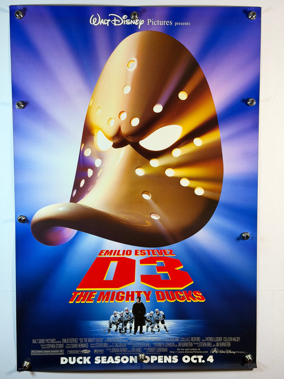D3: THE MIGHTY DUCKS 1996 Original Movie Poster 27x40 DS Rolled Emilio Estevez - Joe's Geek VLT