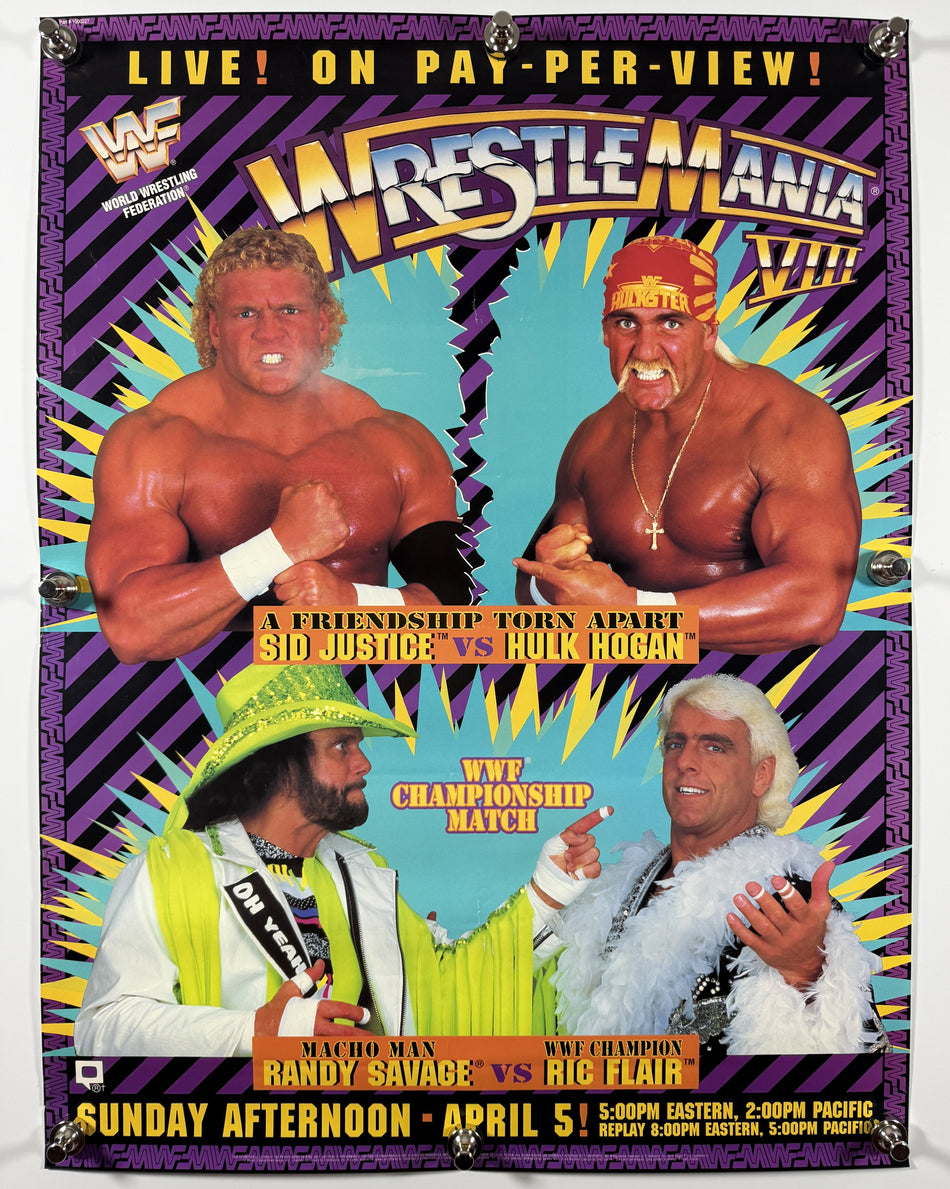 WWF WRESTLEMANIA VIII 1992 Original Poster 21x28 SS Rolled Hulk Hogan Ric Flair Randy Savage