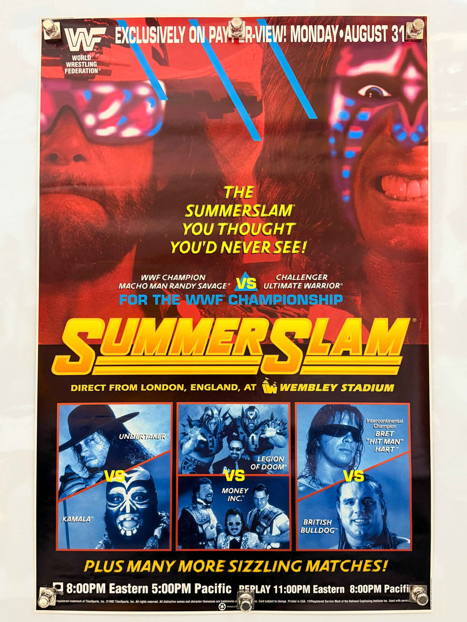 WWF SummerSlam (1992) Wembley PPV Poster 23”x35”Randy Savage Ultimate Warrior