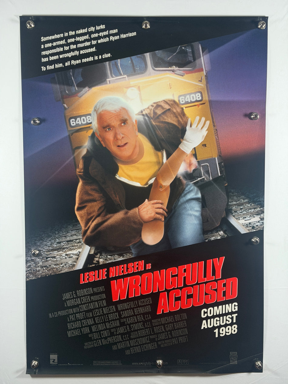 WRONGFULLY ACCUSED 1998 Original Movie Poster 27x40 DS Rolled Leslie Nielsen Advance “COMING AUGUST”