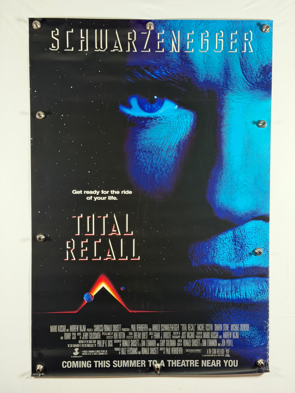 Total Recall 1990 Original Movie Poster 27x40 SS Rolled Advance Teaser “Coming This Summer” Arnold Schwarzenegger