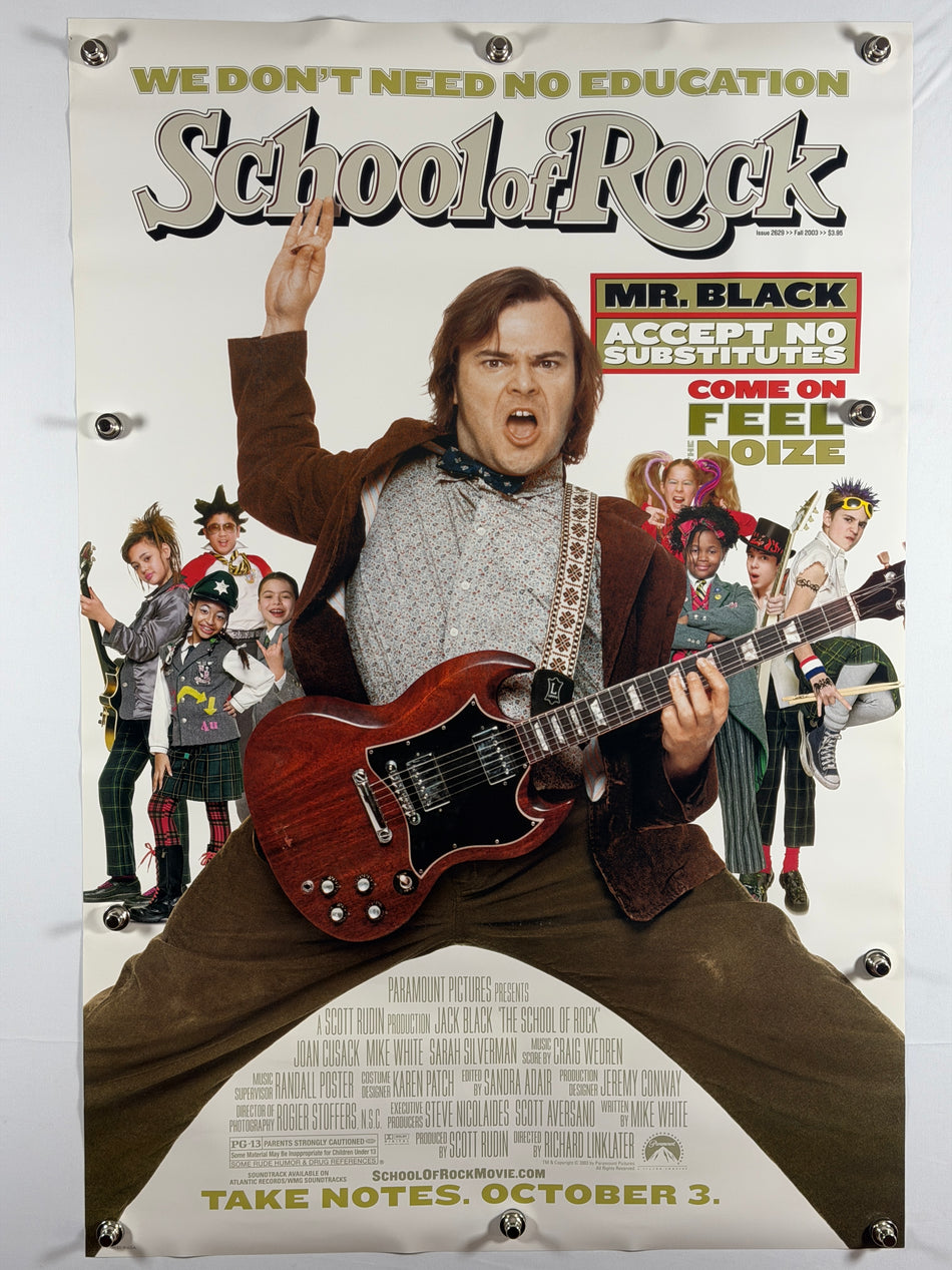 School of Rock 2003 Original Movie Poster 27x40 DS Rolled Teaser “We Don’t Need No Education” Jack Black - Joe's Geek VLT