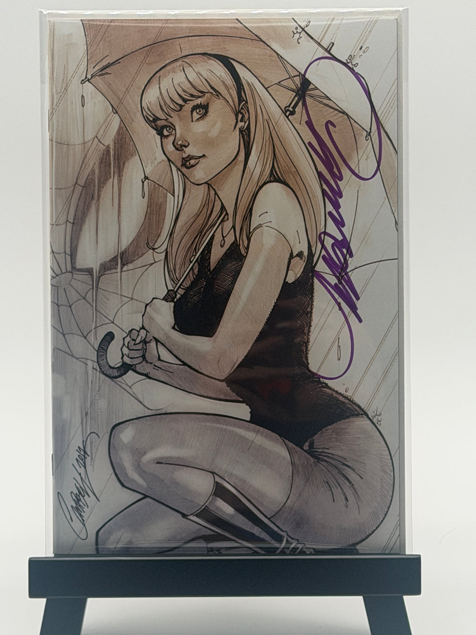 Amazing Spider-Man #14 J Scott Campbell Signed Original Comic Book Marvel Gwen Kneeling Virgin Sketch Variant COA 527/1500