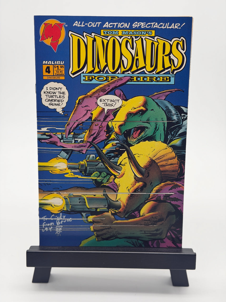 Tom Mason's Dinosaurs for Hire #4 1993 Malibu Comics Signed Bruce McCorkindale Inscribed Cindy